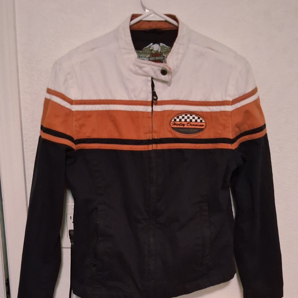 Harley Davidson 2005 Motorcycle Riding Jacket Women's Large Black Orange White